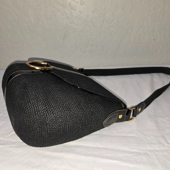 Eric Javits Medium Black Squishee Straw And Patent Leather Flap Crossbody Bag - Picture 15 of 15